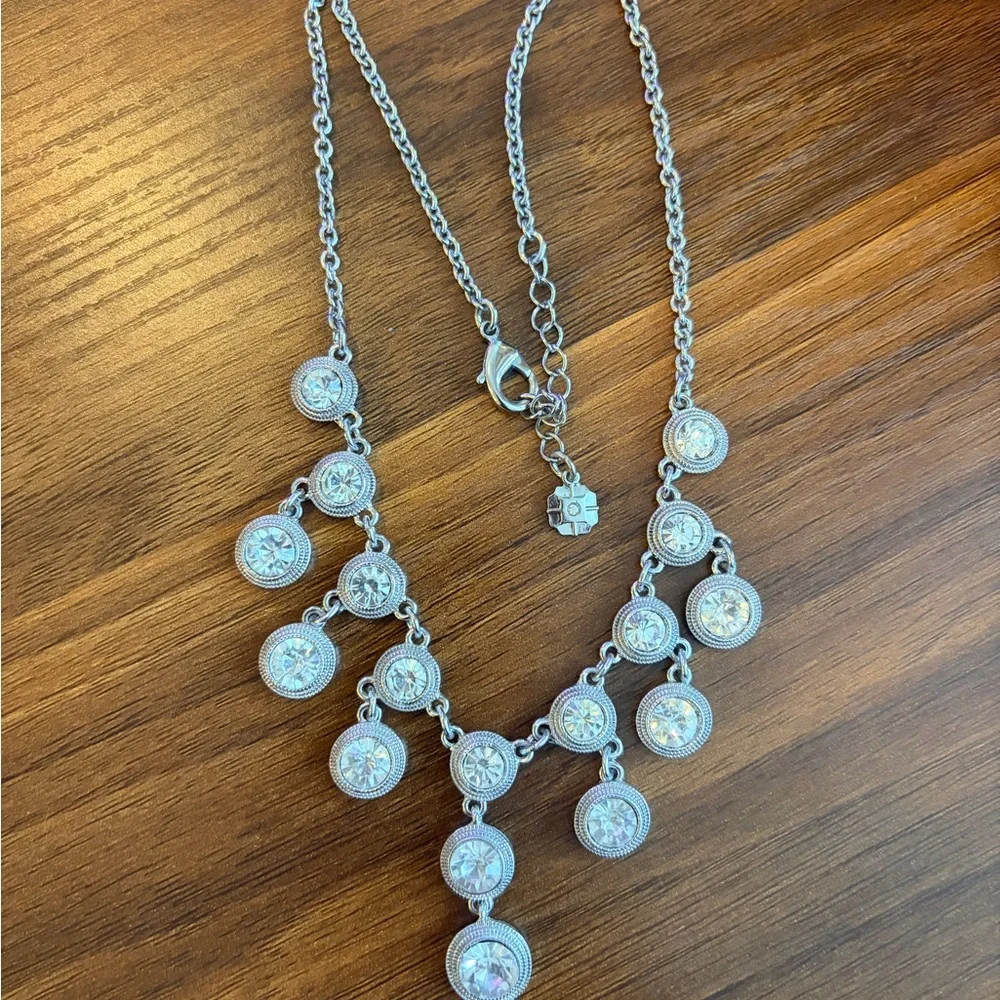 Monet JcPenney Bauble Bar Silver Necklace with Crystal Rhinestone Drops